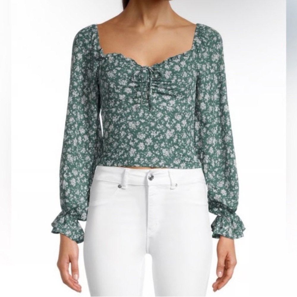 Floral Sage Green Peblum Women's Top